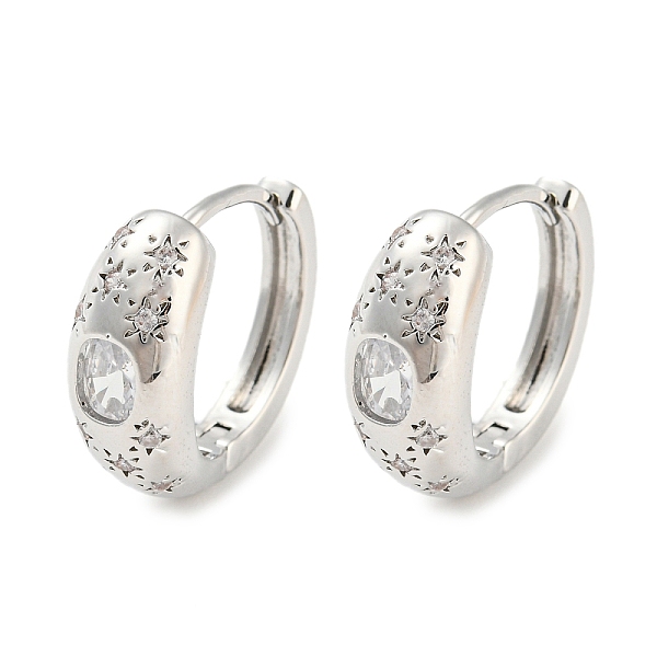 

PandaHall Brass with Cubic Zirconia Hoop Earrings, Star & Oval, Platinum, 17.5x7mm Cubic Zirconia Star Clear