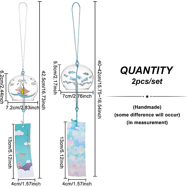 Benecreat 2pcs 2 Styles Rund Mit Boot & Vogelmuster Glaswindspiel