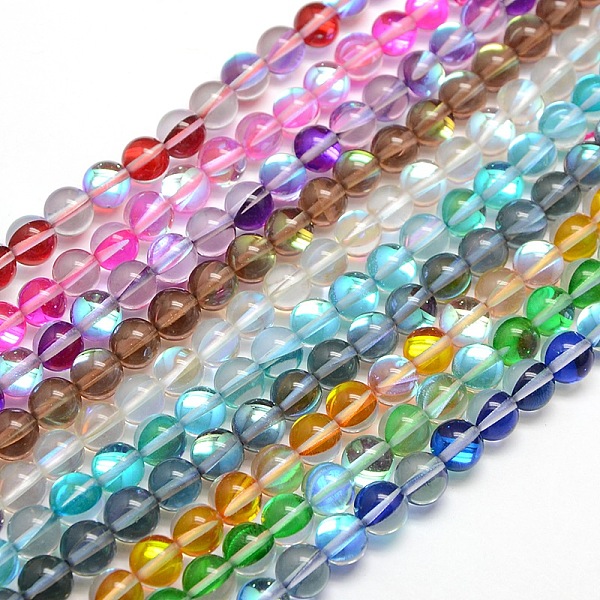 

PandaHall Synthetic Moonstone Beads Strands, Dyed, Holographic Beads, Half AB Color Plated, Round, Mixed Color, 8mm, Hole: 1mm, about..., Multicolor