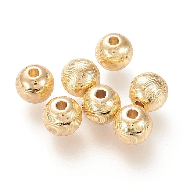 

PandaHall Brass Beads, Long-Lasting Plated, Textured, Solid Round, Real 18K Gold Plated, 10x9mm, Hole: 2mm Brass Round