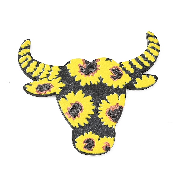 

PandaHall Western Cowboy Style Printed Acrylic Pendants, Cattle Head with Chrysanthemum Pattern Charm, Cattle, 40x42x1.5mm, Hole: 1.5mm..., Yellow