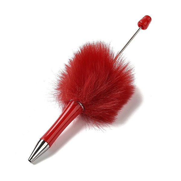 

PandaHall Plastic Ball-Point Pen, Plush Pompom Ball Beadable Pen, for DIY Personalized Pen with Jewelry Bead, FireBrick, 145x53mm, Pin..., Red