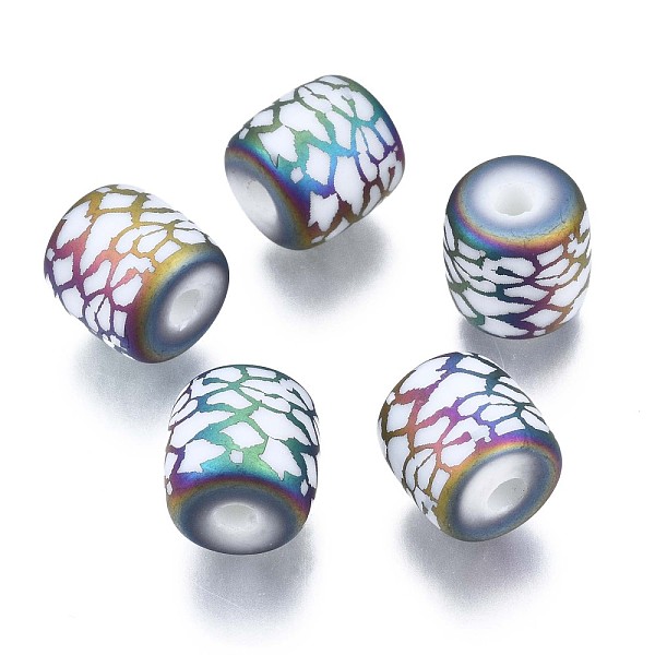 

PandaHall Electroplate Glass Beads, Frosted, Column with Other Pattern, Colorful, 11.5x11.5mm, Hole: 2.5mm, about 100pcs/bag Glass Others