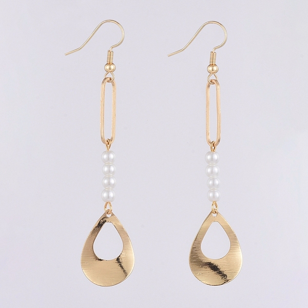 

PandaHall Dangle Earrings, with Glass Pearl Beads, Brass Pendants and Earring Hooks, Teardrop, Real 18K Gold Plated, 78mm, Pin: 0.7mm Glass