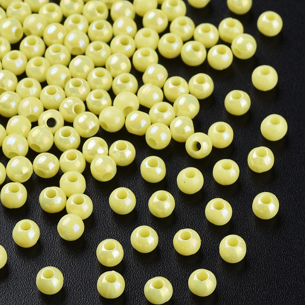 

PandaHall Opaque Acrylic Beads, AB Color, Round, Yellow, 4x3.5mm, Hole: 1.6mm, about 15000pcs/500g Acrylic Round Yellow