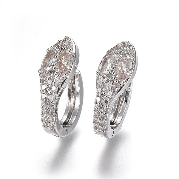 

PandaHall Brass Hoop Earrings, with Micro Pave Cubic Zirconia, Snake, Clear, Platinum, 18.5x7.2x15mm, Pin: 1mm Cubic Zirconia Snake Clear