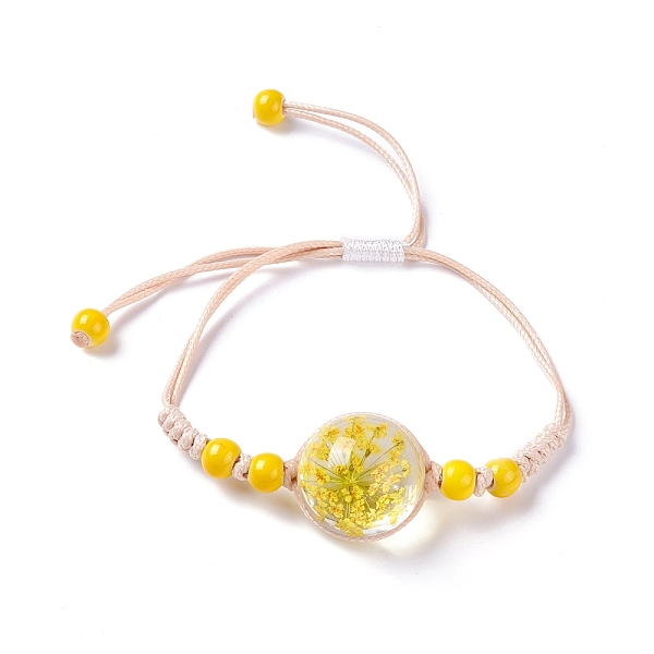 

PandaHall Handmade Dry Pressed Flower Link Bracelet for Girl Women, Babysbreath Glass Cover Beads Adjustable Bracelet, Gold, Inner Diameter...