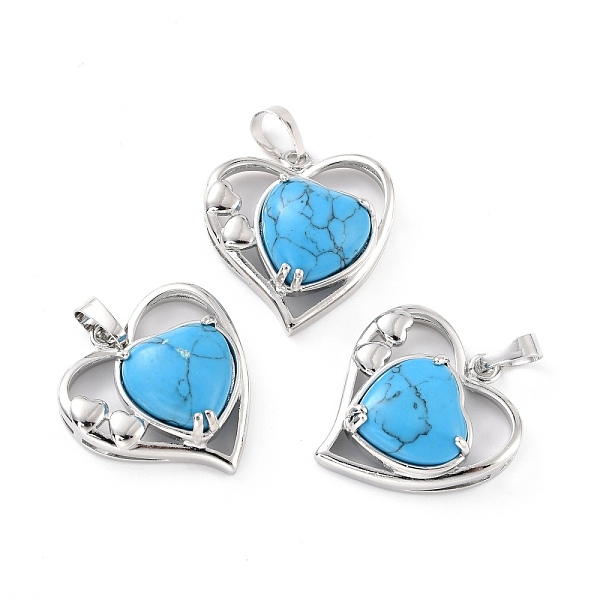 

PandaHall Synthetic Turquoise Pendants, with Platinum Tone Brass Findings, Cadmium Free & Lead Free, Heart, Valentine's Day, 28x26x5mm, Hole...