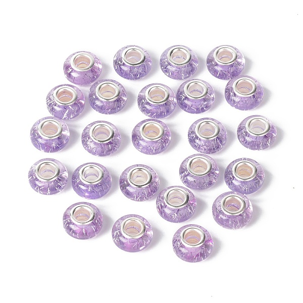 

PandaHall Rondelle Resin European Beads, Large Hole Beads, with Glitter Powder and Platinum Tone Brass Double Cores, Lilac, 13.5x8mm, Hole..., Purple