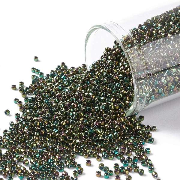 

PandaHall TOHO Round Seed Beads, Japanese Seed Beads, (508) High Metallic Iris Olivine, 15/0, 1.5mm, Hole: 0.7mm, about 3000pcs/bottle..., Gold