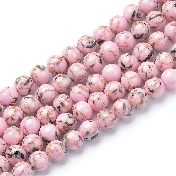 

PandaHall Assembled Synthetic Turquoise and Shell Beads Strands, Dyed, Round, Pink, 10mm, Hole: 1mm, about 40pcs/strand, 15.7 inch Synthetic...
