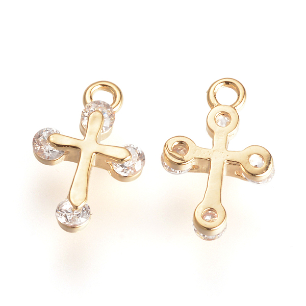 

PandaHall Brass Micro Pave Cubic Zirconia Charms, Cross, Golden, 13x8.5x2.5mm, Hole: 1mm Brass+Cubic Zirconia Cross