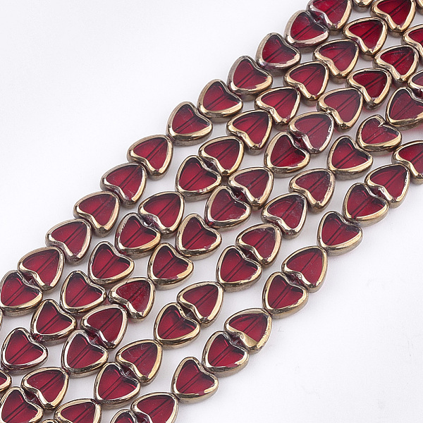 

PandaHall Electroplate Glass Beads Strands, Edge Plated, Heart, Red, 10x10x4mm, Hole: 1mm, about 30pcs/strand, 11.4 inch Glass Heart Red