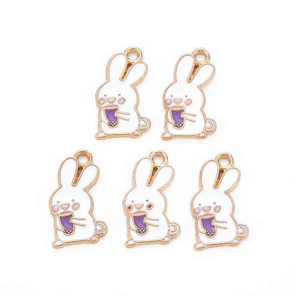 

PandaHall Alloy Enamel Pendants, Cadmium Free & Nickel Free & Lead Free, Light Gold, Rabbit to Drink Beverage, Medium Purple, 18x10x1mm...