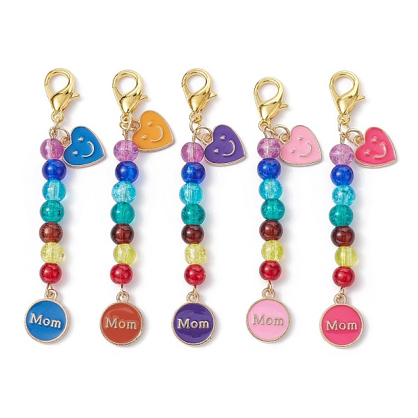 

PandaHall Mother's Day Flat Round with Word Mom & Heart Alloy Enamel Pendant Decorations, Glass Beads and Lobster Claw Clasps Charm, Mixed..., Multicolor