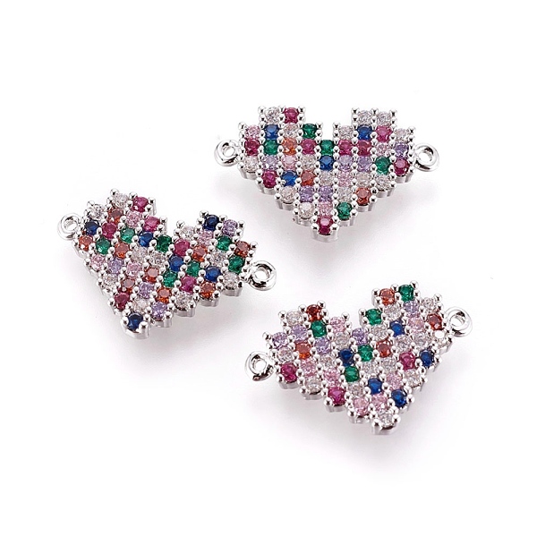 

PandaHall Brass Micro Pave Cubic Zirconia Links, Heart, Colorful, Platinum, 15.5x23.5x2.5mm, Hole: 1mm Brass+Cubic Zirconia Heart