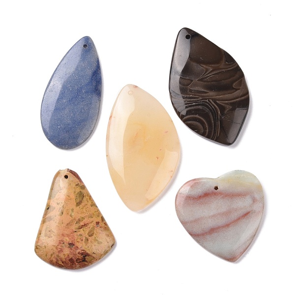 PandaHall Natural Gemstone Pendants, Mixed Shapes, 45~65x29.5~45x5.5~8mm, Hole: 1.5~2mm Mixed Stone Mixed Shapes
