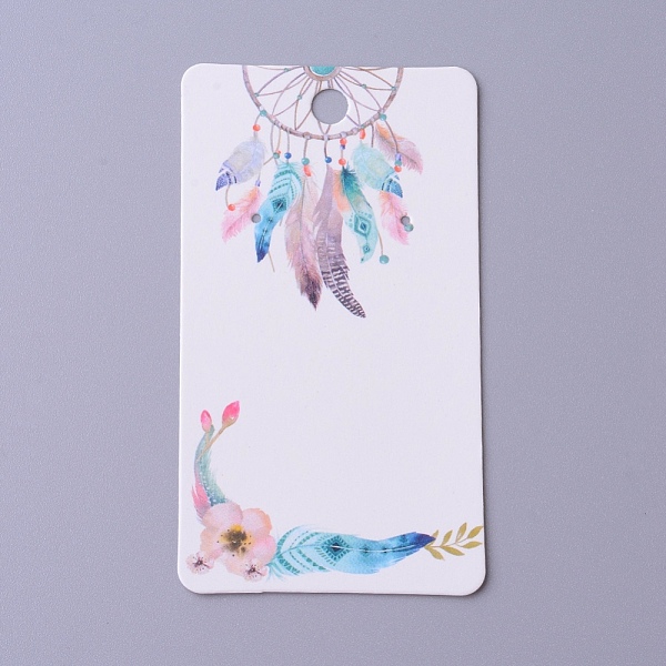 

PandaHall Cardboard Earring Display Cards, Rectangle with Woven Net/Web & Feather Pattern, White, 9x5x0.04cm, Hole: 1.5mm Paper Rectangle...