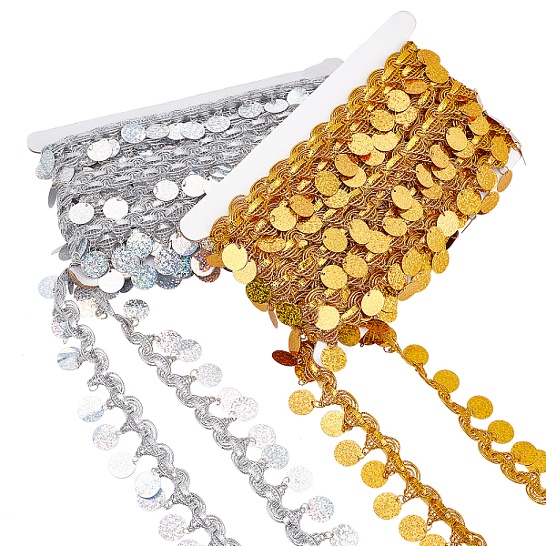 PandaHall OLYCRAFT 20 Yards Belly Dance Tassel with Bling Sequins Coins Gold Silver Polyester Curtain Decoration Fringe Lace Dance Dress...