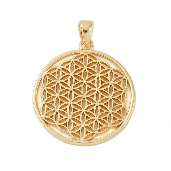 

PandaHall Rack Plating Brass Pendants, Long-Lasting Plated, Lead Free & Cadmium Free, Flat Round with Flower of Life, Real 18K Gold Plated...