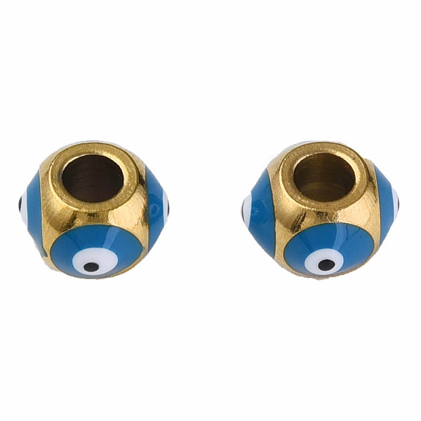 

PandaHall 201 Stainless Steel Enamel Beads, Round with Evil Eye, Golden, Steel Blue, 8.5x8.5x6mm, Hole: 3mm Stainless Steel+Enamel Evil Eye