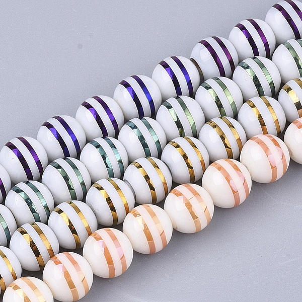 

PandaHall Electroplate Glass Beads Strands, Round with Stripe, Mixed Color, 8x7.5mm, Hole: 1.2mm, about 40pcs/strand, 11.8 inch Glass Stripe..., Multicolor