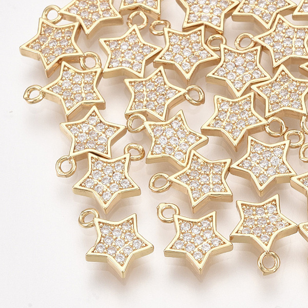 

PandaHall Brass Cubic Zirconia Charms, Star, Clear, Real 18K Gold Plated, 9x8x2mm, Hole: 1mm Brass+Cubic Zirconia Star Clear