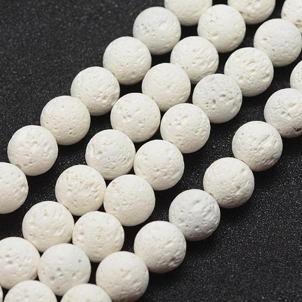 

PandaHall Unwaxed Natural Lava Rock Beads Strands, Round, White, 6mm, Hole: 1.2mm, about 63pcs/strand, 15.3 inch(39cm) Lava Rock Round White