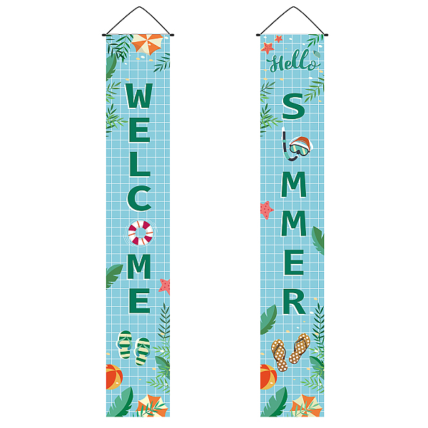 PandaHall Hanging Polyester Sign for Home Office Front Door Porch Welcome Decorations, Rectangle with Word Welcome Summer, Word, 180x30cm...