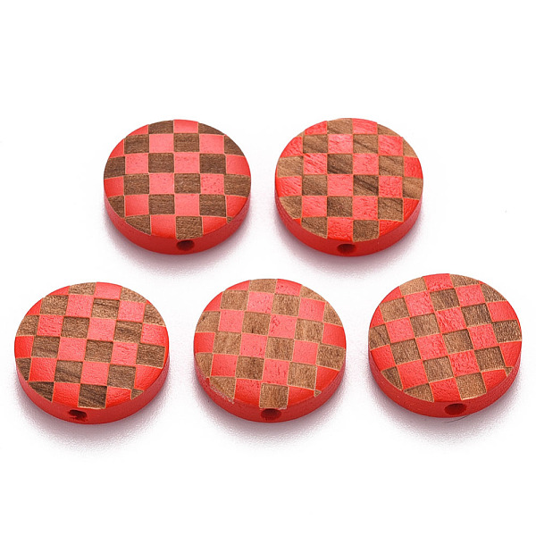 

PandaHall Painted Natural Wood Beads, Laser Engraved Pattern, Flat Round with Grid Pattern, Red, 15x5mm, Hole: 1.8mm Schima Wood Flat Round...