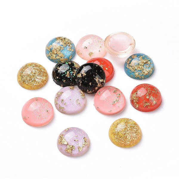 

PandaHall Resin Cabochons, with Glitter Powder and Gold Foil, Half Round, Mixed Color, 12x5.5mm Resin Half Round Multicolor
