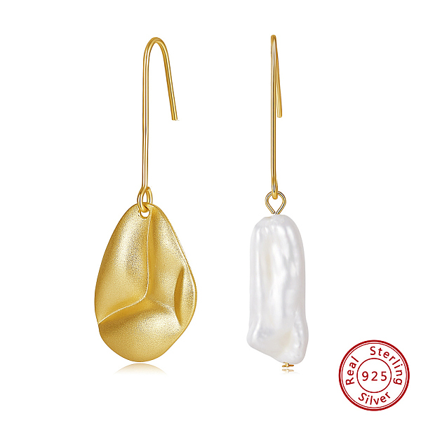 

PandaHall 925 Sterling Silver Teardrop Dangle Earrings, Natural Pearl Asymmetrical Earrings, Real 14K Gold Plated, 41x16mm, 43.5x7mm Pearl..., White