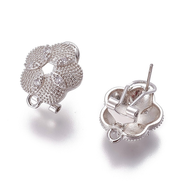 

PandaHall Brass Micro Pave Cubic Zirconia Stud Earring Findings, French Clip Earrings, with Loop, Flower, Clear, Platinum, 18x15x12mm, Hole...