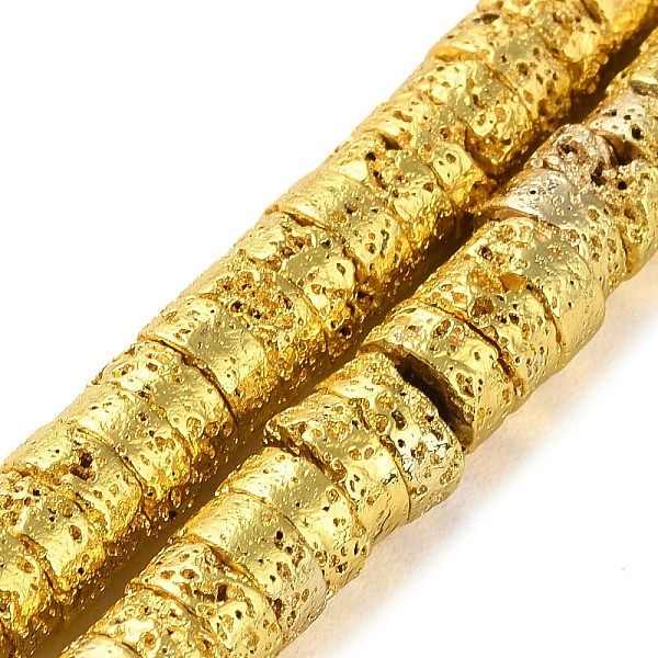 

PandaHall Electroplated Natural Lava Rock Beads Strands, Disc, Heishi Beads, Golden Plated, 6.5x3mm, Hole: 1.4mm, about 137pcs/strand...
