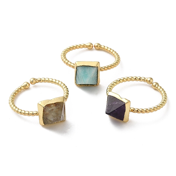 Natural Mixed Gemstone Pyramid Open Cuff Ring