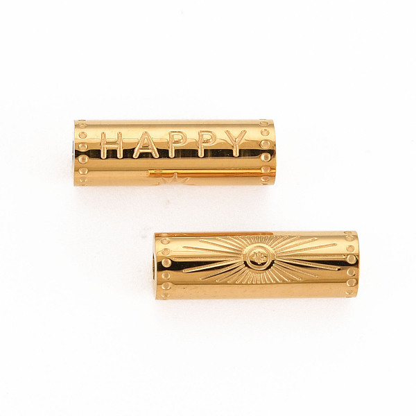 

PandaHall 304 Stainless Steel Beads, Column with Word Happy, Real 14K Gold Plated, 15x5mm, Hole: 1.8mm 304 Stainless Steel Hexagon