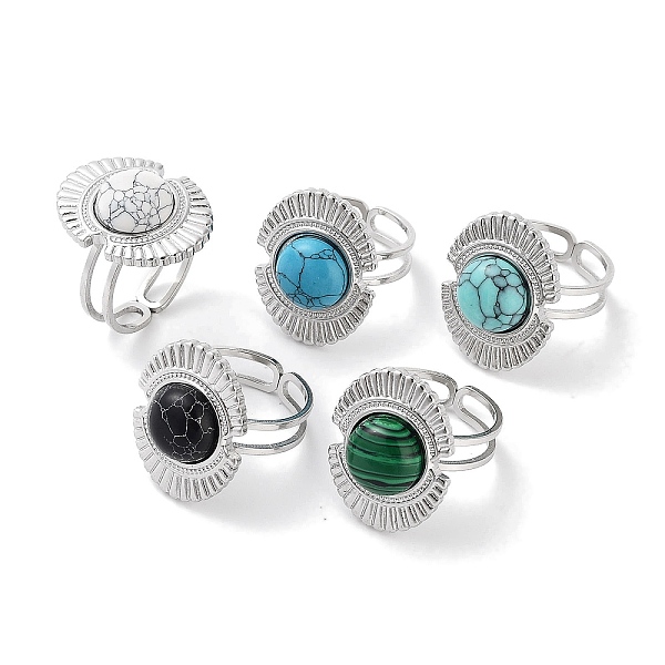 

PandaHall Ion Plating(IP) 304 Stainless Steel Ring, Adjustable Synthetic Mixed Stone Rings, Oval, 17x22mm, Inner Diameter: Adjustable Mixed...