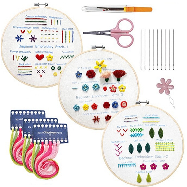 

PandaHall DIY Embroidery Flower Grass Stitches Practice Kit for Beginners, Including Non-Woven Fabric, Embroidery Hoop, Scissor, Seam..., Multicolor