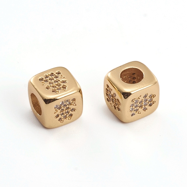

PandaHall Brass Micro Pave Clear Cubic Zirconia Beads, Cube with Girl, Golden, 8.5x8.5x8.5mm, Hole: 3.5mm Brass+Cubic Zirconia Cube Clear