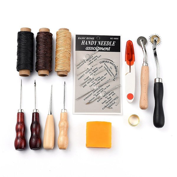 PandaHall Leather Crafting Tools and Supplies, Leather Working Tools Set with Awl Waxed Thread Thimble Kit, for Stitching Punching Cutting...