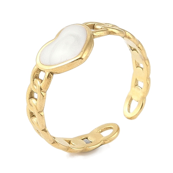 

PandaHall Ion Plating(IP) 304 Stainless Steel Curb Chain Cuff Finger Rings, Heart Enamel Open Rings for Women, Real 18K Gold Plated..., White