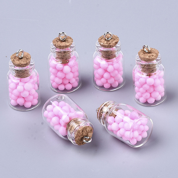 

PandaHall Glass Wishing Bottle Pendant Decorations, with Polystyrene Foam Inside, Cork Stopper and Iron Screw Eye Pin Peg Bails, Pearl Pink...