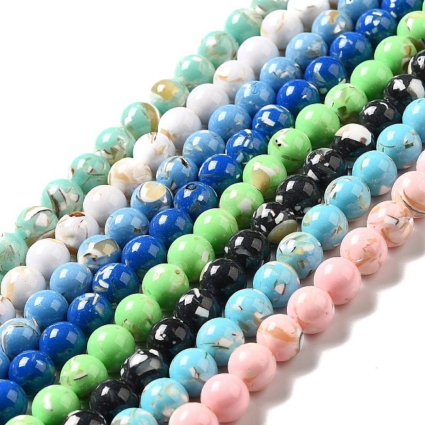

PandaHall Synthetic Turquoise and Sea Shell Assembled Beads Strands, Dyed, Round, Mixed Color, 6mm, Hole: 1.2mm, about 65pcs/strand, 15.75''..., Multicolor