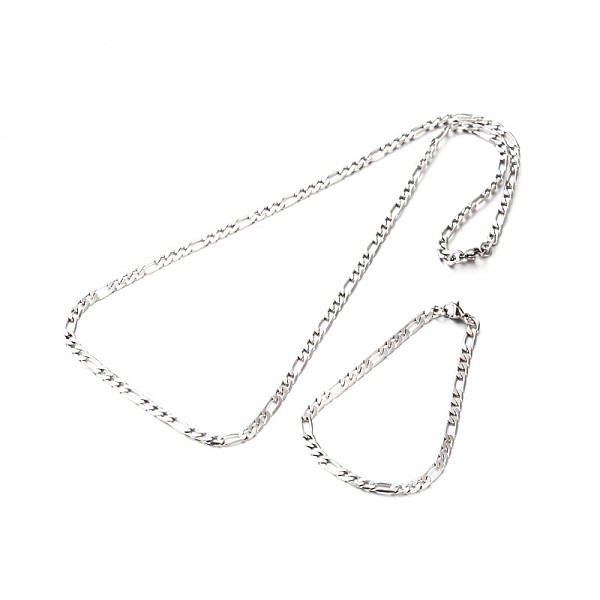 

PandaHall 304 Stainless Steel Figaro Chains Jewelry Sets, Necklaces and Bracelets, with Lobster Claw Clasps, Faceted, Stainless Steel Color...