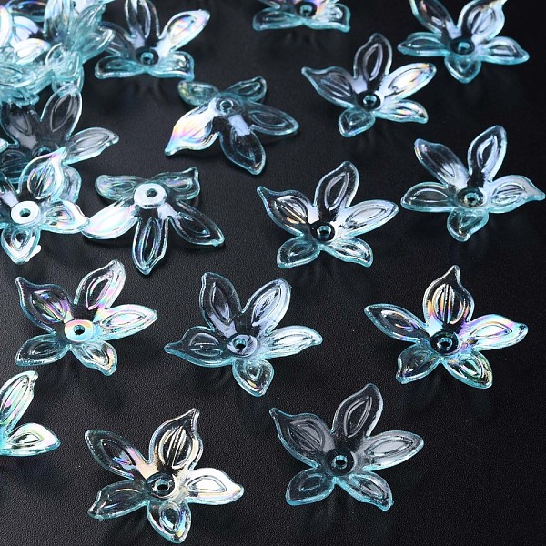 

PandaHall Transparent Acrylic Beads, AB Color, Flower, Dark Turquoise, 25.5x28x6mm, Hole: 1.8mm, about 980pcs/500g Acrylic Flower