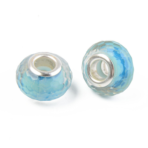 

PandaHall Resin European Beads, Large Hole Beads, with Silver Color Plated Brass Cores, Faceted, Rondelle, Light Sky Blue, 14x9mm, Hole: 5mm...