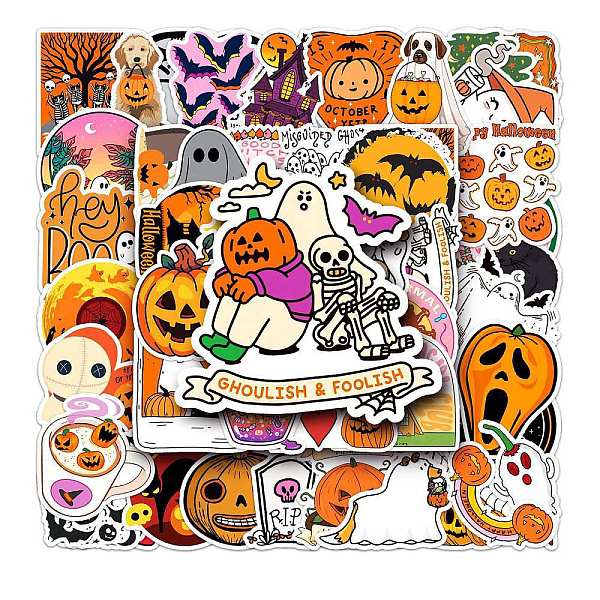 PandaHall Halloween Themed Waterproof PVC Sticker Labels, Self-adhesive Decals, for Suitcase, Skateboard, Refrigerator, Helmet, Mobile Phone...