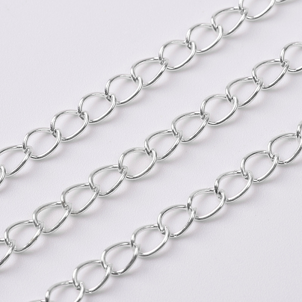 

PandaHall Iron Side Twisted Chain, with Spool, Unwelded, Lead Free, Silver Color Plated, 6x4x0.7mm, about 32.8 Feet(10m)/roll Iron