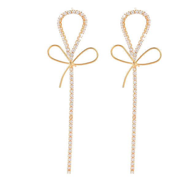 

PandaHall Bowknot Clear Cubic Zirconia Stud Earrings, Wrapped Huge Earrings for Women, Nickel Free, Real 18K Gold Plated, 78x23mm, Pin...