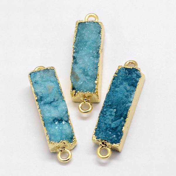 

PandaHall Electroplated Natural & Dyed Druzy Agate Links connectors, with Golden Plated Brass Findings, Rectangle, Dark Turquoise..., Cyan
